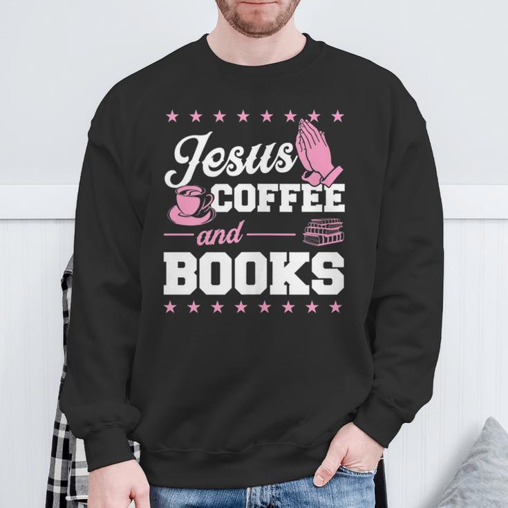 Jesus Coffee And Books Christian Reading Literary Sweatshirt Gifts for Old Men