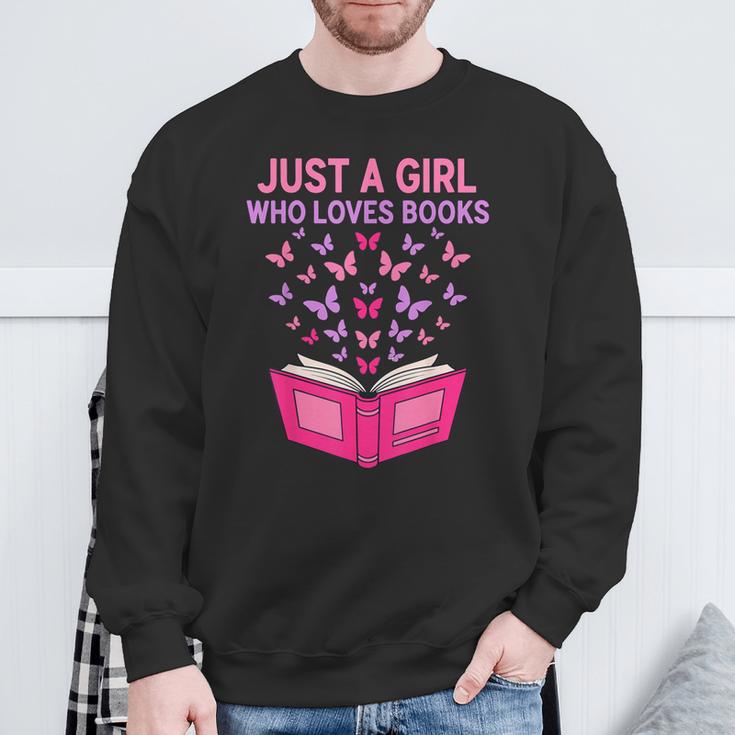Just A Girl Who Loves Books Butterflies Reading Sweatshirt Gifts for Old Men