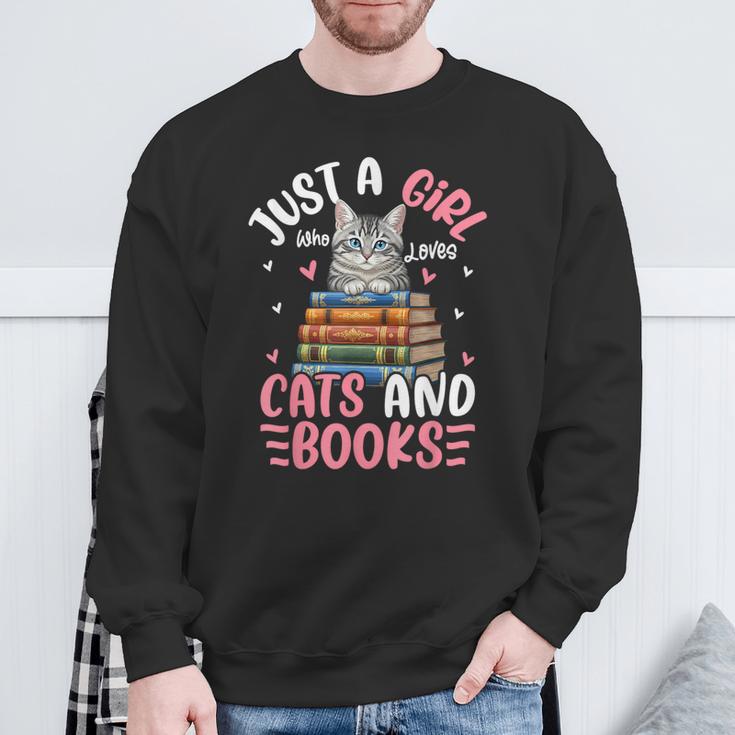 Just A Girl Who Loves Books And Cats Cat Reading Girls Sweatshirt Gifts for Old Men