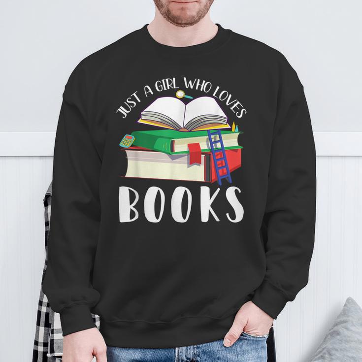 Just A Girl Who Loves Books Lover Bookworm Librarian Reading Sweatshirt Gifts for Old Men