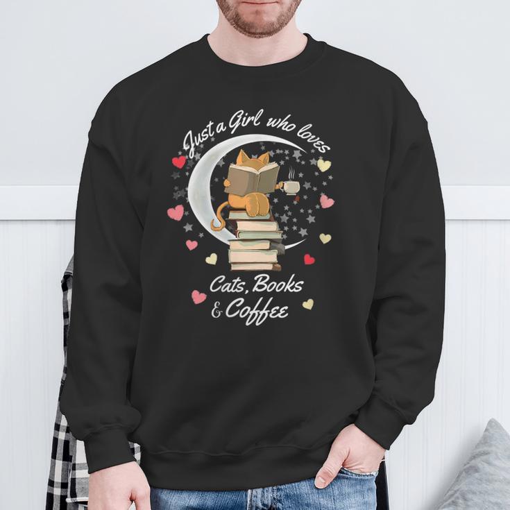 Just a Girl Who Loves Cats Books And Coffee Cartoon Cat Sweatshirt Gifts for Old Men