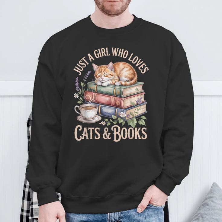 Just A Girl Who Loves Cats And Books Reading Librarian Sweatshirt Gifts for Old Men