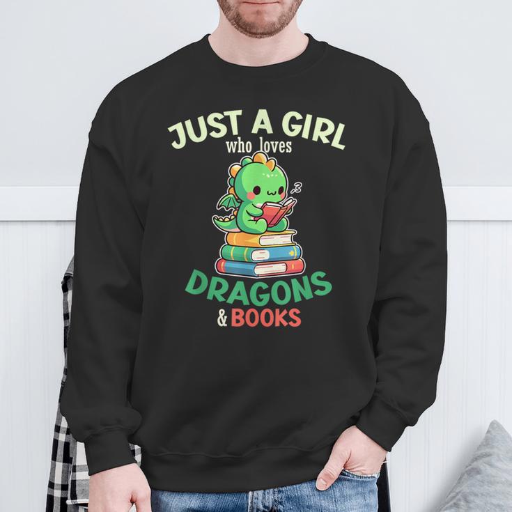 Just a Girl Who Loves Dragons & Books Book Lover Kids Nerd Sweatshirt Gifts for Old Men Just a Girl Who Loves Dragons & Books Book Lover Kids Nerd Sweatshirt Gifts for Old Men