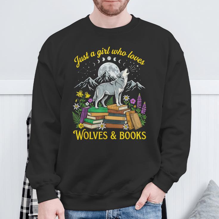 Just A Girl Who Loves Wolves And Books Howling Wolf Moon Sweatshirt Gifts for Old Men Just A Girl Who Loves Wolves And Books Howling Wolf Moon Sweatshirt Gifts for Old Men