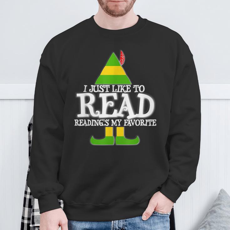 I Just Like To Read READING ELF Book Lover Christmas Holiday Sweatshirt Gifts for Old Men