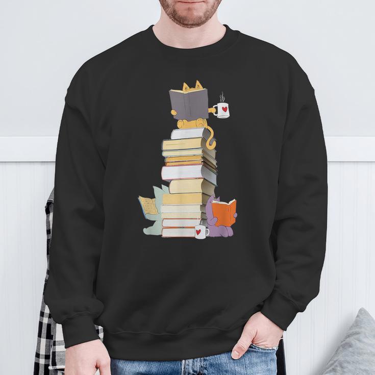 Kawaii Cats Books Coffee Sweatshirt Gifts for Old Men