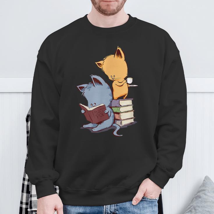 Kawaii Kittens Cats Tea And Books Cartoon Cat For Men Women Girls Kids Sweatshirt Gifts for Old Men