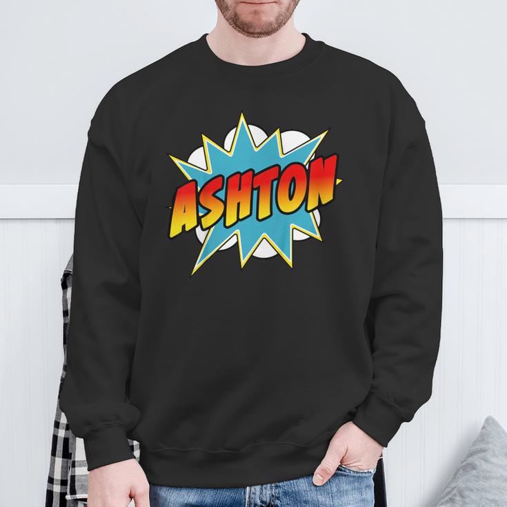 Kids Boys Ashton Name Comic Book Superhero Sweatshirt Gifts for Old Men