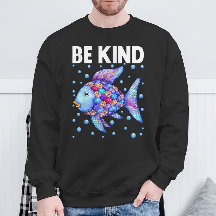 Be Kind Rainbow Scale Fish Teacher Reading Book Toddler Sweatshirt Gifts for Old Men