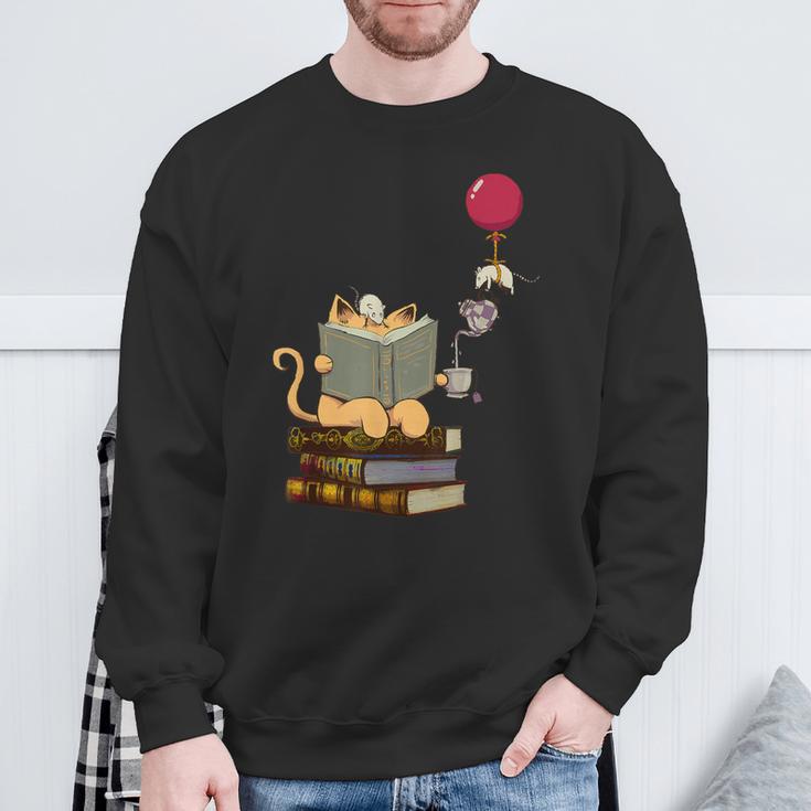 Kittens Cats Tea Books And Balloon Sweatshirt Gifts for Old Men