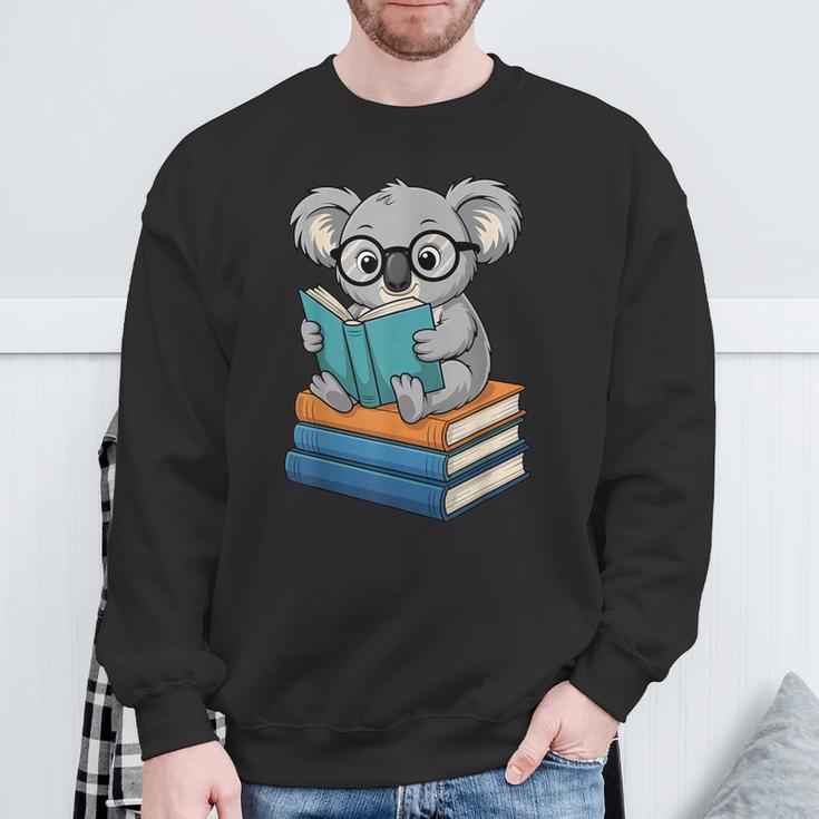 Koala Reading Book Glasses Bookworm Librarian Sweatshirt Gifts for Old Men