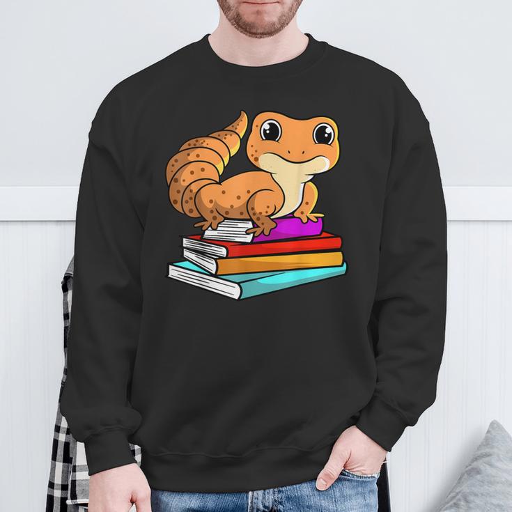 Leopard Gecko With Book Lizard Reptile Lover Sweatshirt Gifts for Old Men