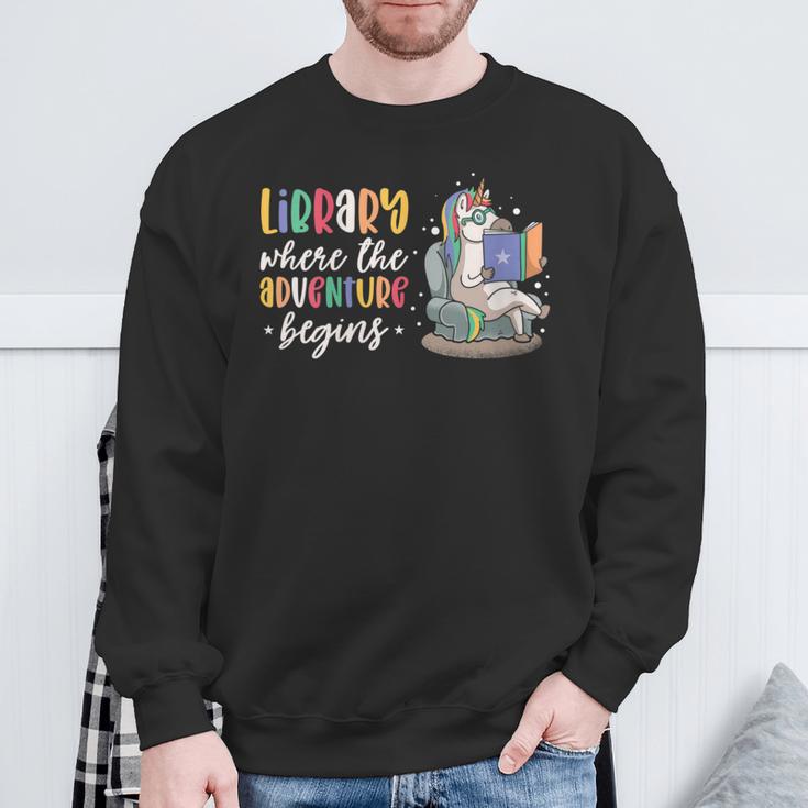Librarian Book Reader Reading Unicorn Adventure Sweatshirt Gifts for Old Men