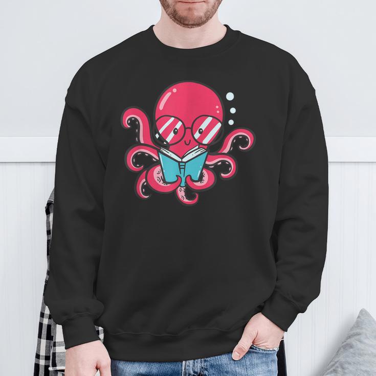 Librarian Book Sea Ocean Giant Squid Reading Octopus Sweatshirt Gifts for Old Men