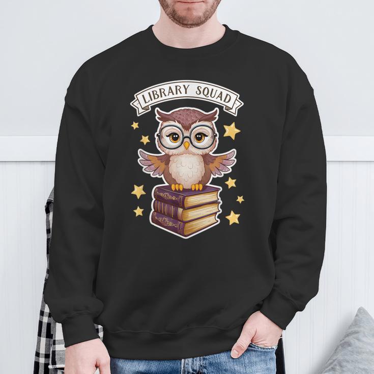 Library Squad Book Owl Wisdom Nerd Librarian Club Sweatshirt Gifts for Old Men