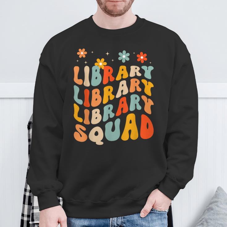 Library Squad Team Librarian Teacher Book Lover Retro Groovy Sweatshirt Gifts for Old Men