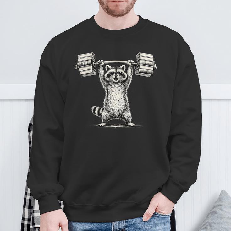 I Lift So I Can Carry More Books Raccoon Reader Workout Sweatshirt Gifts for Old Men