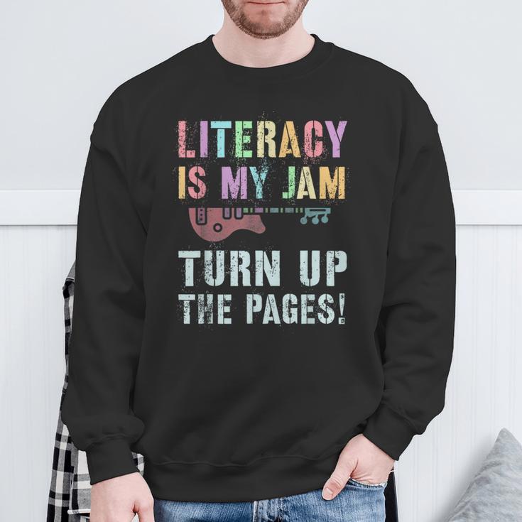 LITERACY IS MY JAM Turn Up Read Book Sound Volume Sweatshirt Gifts for Old Men