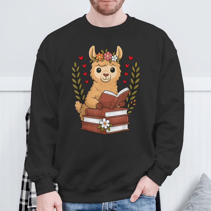 Llama Reading Book Graphic Llama With Book Floral Sweatshirt Gifts for Old Men Llama Reading Book Graphic Llama With Book Floral Sweatshirt Gifts for Old Men