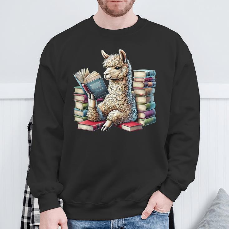 Llama Reading Book Reader Bookworm Alpaca Lover Sweatshirt Gifts for Old Men