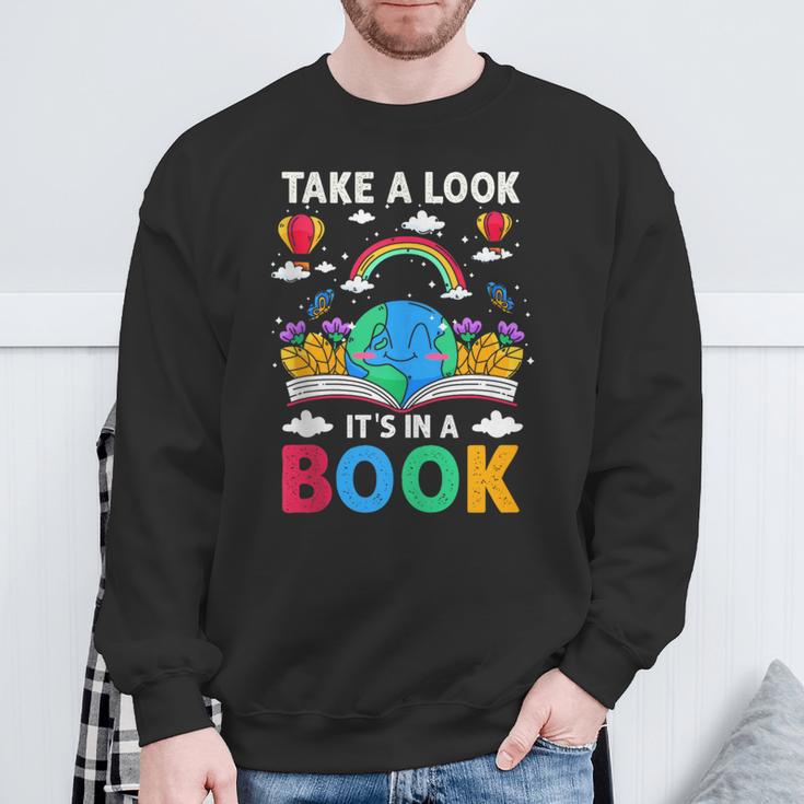 Take A Look It's In A Book Reading Vintage Retro Rainbow Sweatshirt Gifts for Old Men