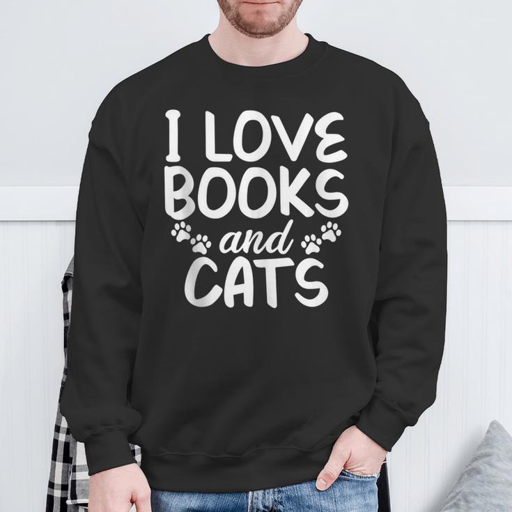 I Love Books And Cats Book Lover Sweatshirt Gifts for Old Men