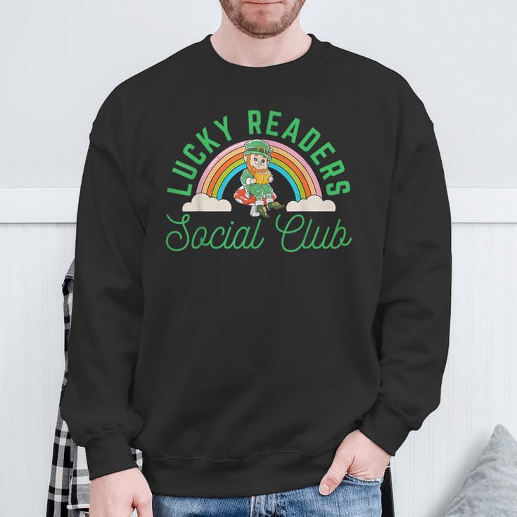 Lucky Readers Social Club Leprechaun St Patricks Book Lover Sweatshirt Gifts for Old Men