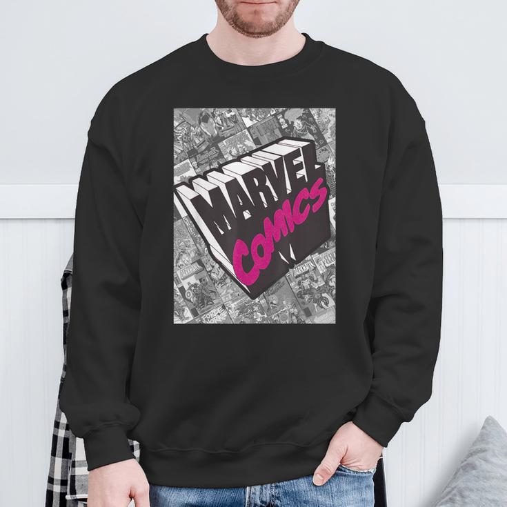 Marvel Comics Logo Comic Book Fill Panel Sweatshirt Gifts for Old Men Marvel Comics Logo Comic Book Fill Panel Sweatshirt Gifts for Old Men