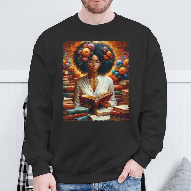 Melanin Queen Afro WomenEducated Reading Book History Sweatshirt Gifts for Old Men