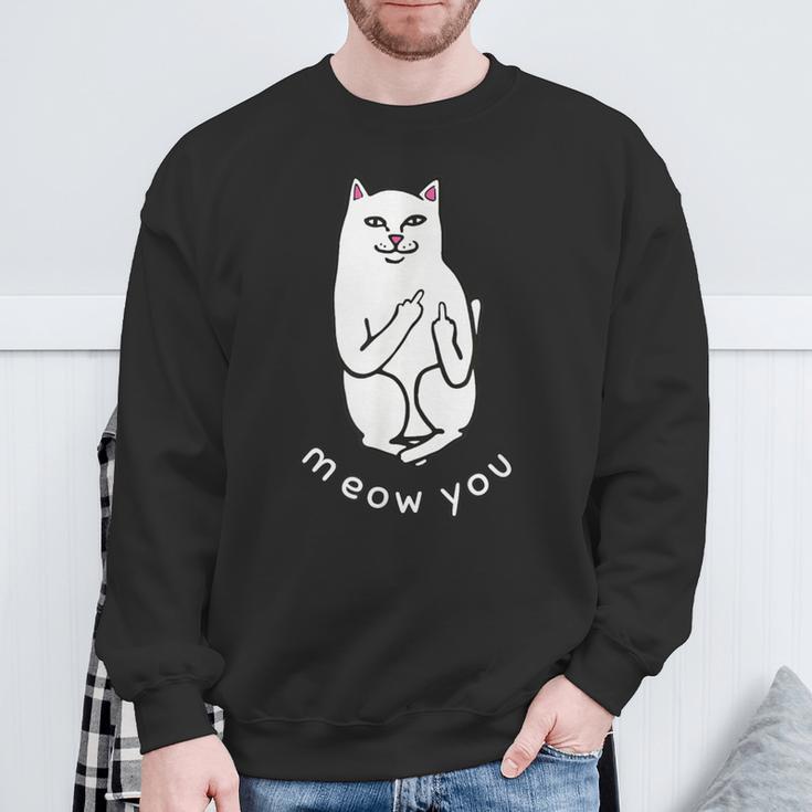 Meow You Cat Moody Cat 中指 猫好き スウェットシャツ 高齢者への贈り物