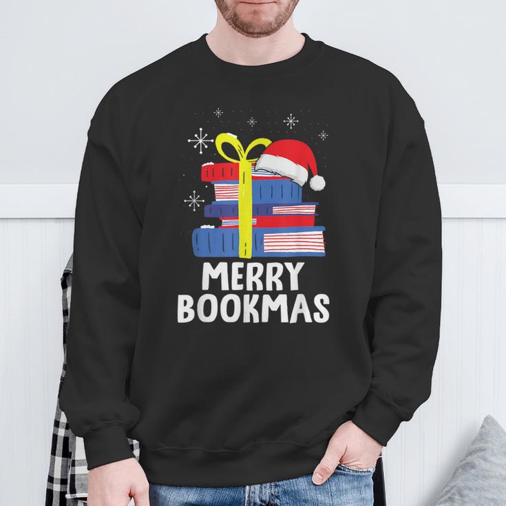Merry Bookmas Christmas Bookworm Xmas Book Lover Reading Sweatshirt Gifts for Old Men