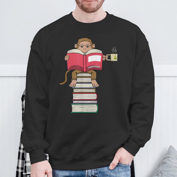 Monkey Reading Books And Drinking Tea Sweatshirt Gifts for Old Men Monkey Reading Books And Drinking Tea Sweatshirt Gifts for Old Men