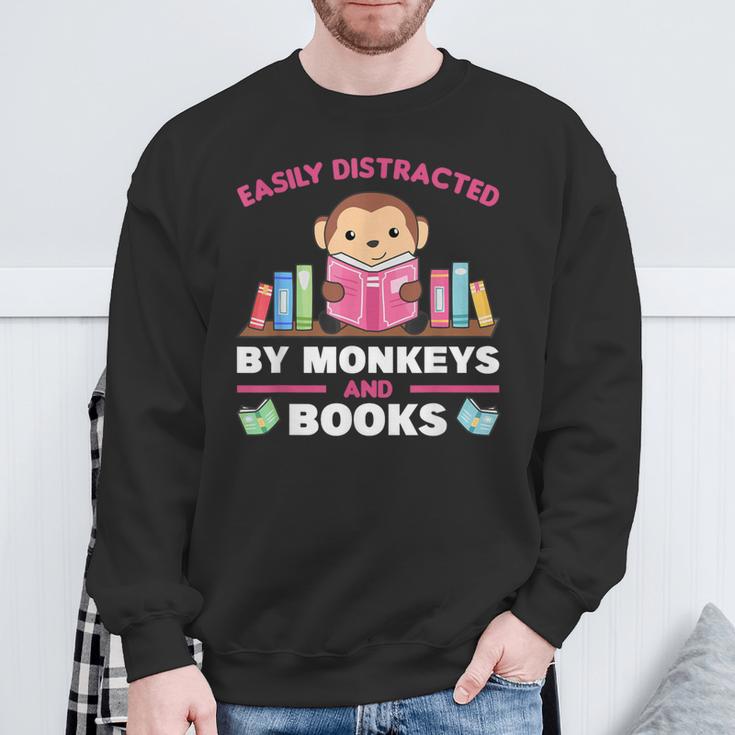 Monkeys And Books Saying With Book And Monkey Sweatshirt Gifts for Old Men