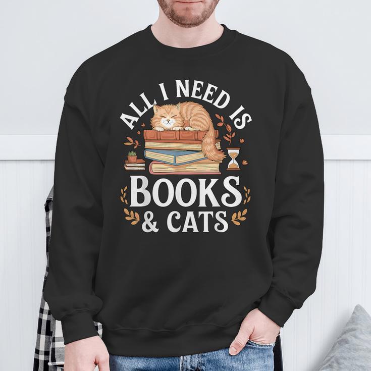All I Need Is Books And Cats Reading Sweatshirt Gifts for Old Men