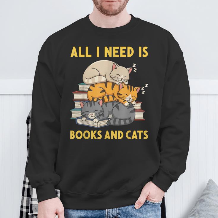 All I Need Is Books And Cats Sweatshirt Gifts for Old Men