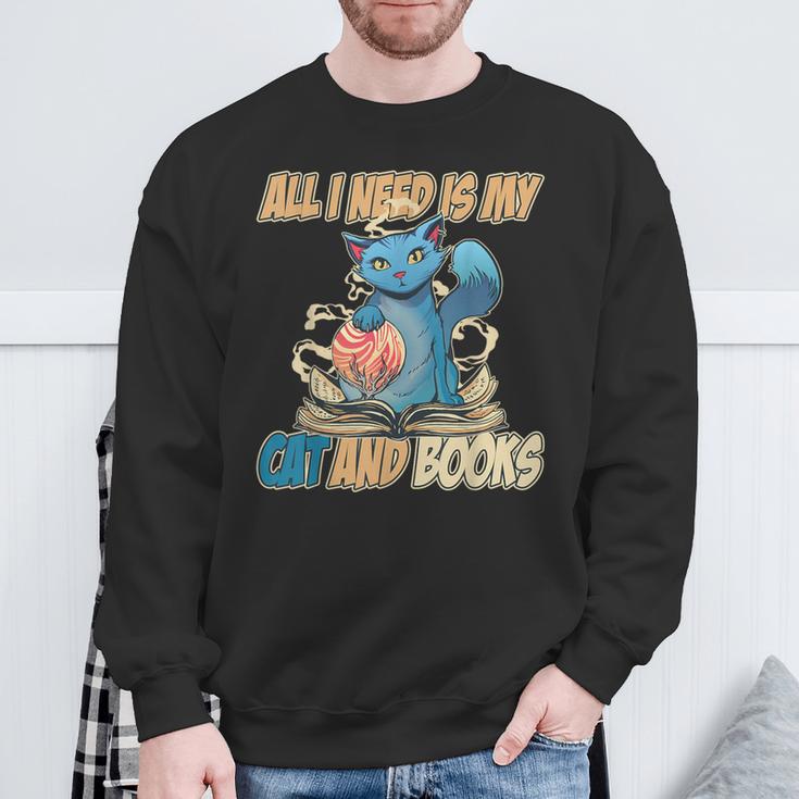 All I Need Is My Cat And Books Cute Cat Sweatshirt Gifts for Old Men