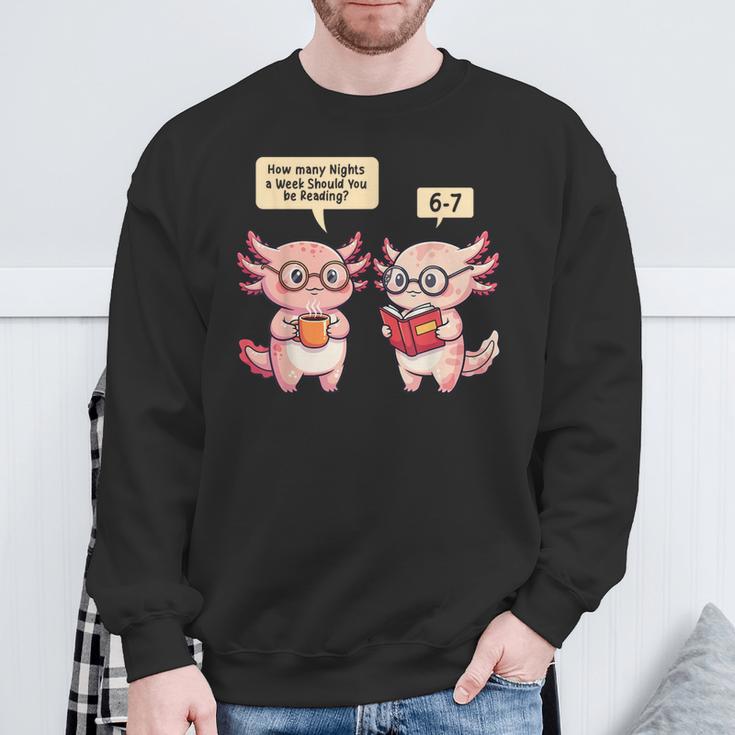 How Many Nights Reading Axolotl Book Lover Cat Reader Sweatshirt Gifts for Old Men