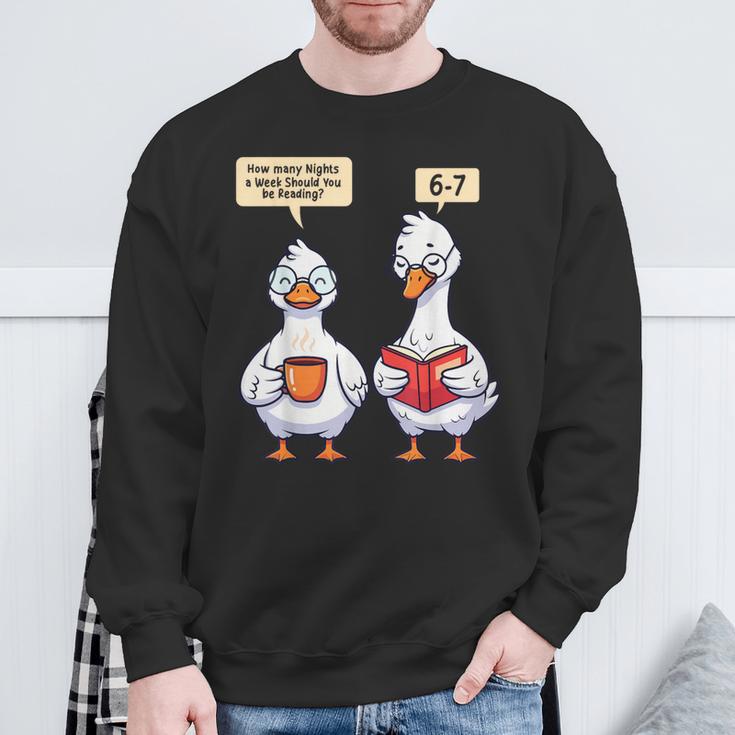 How Many Nights Reading Goose Book Lover Reader Sweatshirt Gifts for Old Men