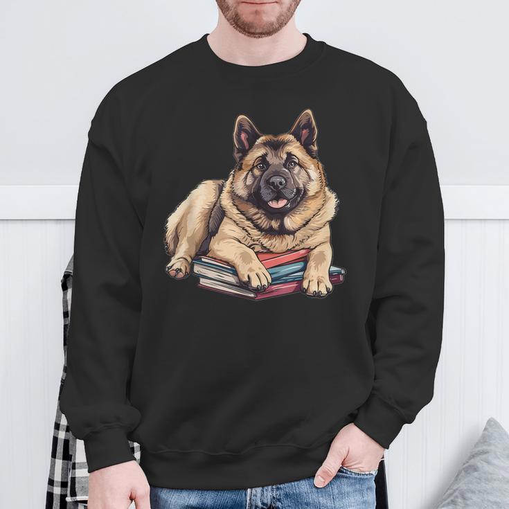 Norwegian Elkhound Books Reading Dog Breed Graphic Sweatshirt Gifts for Old Men