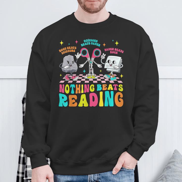 Nothing Beats Reading Cute Rock Paper Scissors Book Lover Sweatshirt Gifts for Old Men