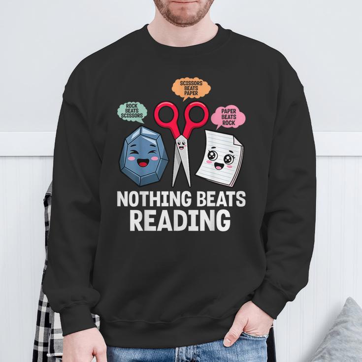 Nothing Beats Reading Rock Paper Scissors Book Lover Sweatshirt Gifts for Old Men