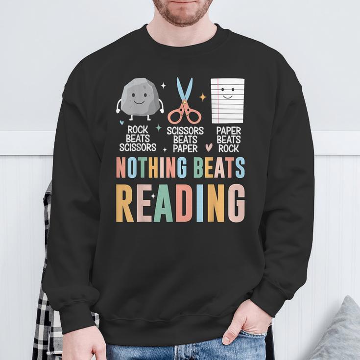 Nothing Beats Reading Rock Paper Scissors Books Lover Sweatshirt Gifts for Old Men