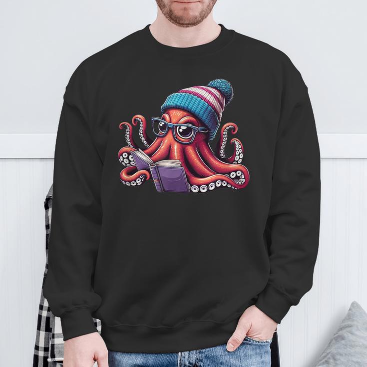 Octopus Reading Book Kraken Book Lover Sweatshirt Gifts for Old Men