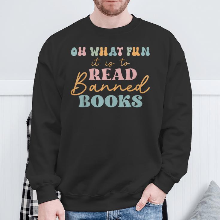 Oh What Fun It Is To Read Banned Books And Coffee Fight Evil Sweatshirt Gifts for Old Men