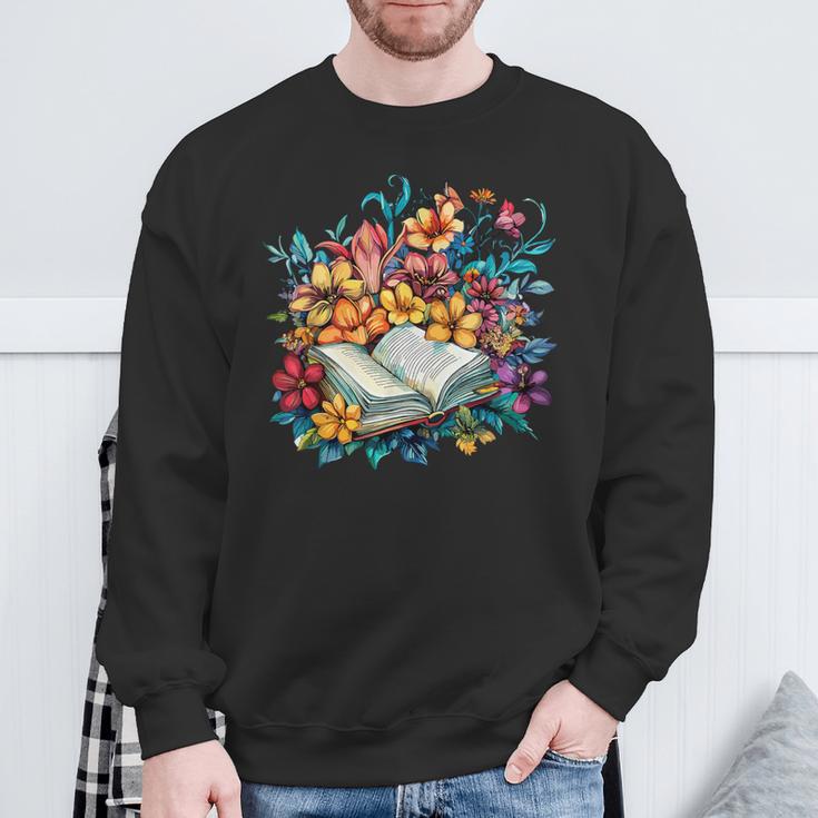 Open Book With Colorful Floral Reading Magic Sweatshirt Gifts for Old Men