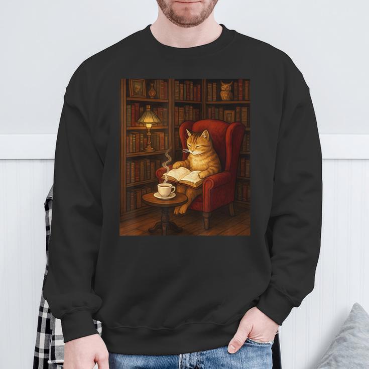 Orange Cat Book Lovers Cozy Bookish Librarian Sweatshirt Gifts for Old Men