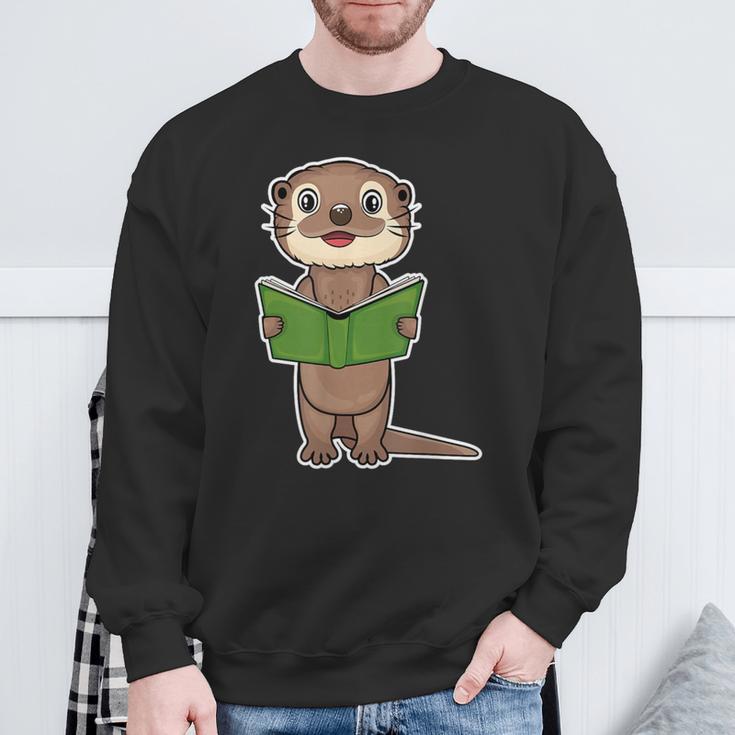 Otter Book Reading Bookaholics Sea Otter Lover Sweatshirt Gifts for Old Men