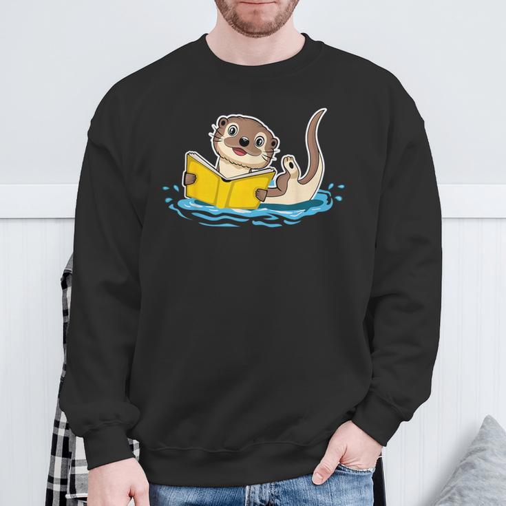 Otter Reading Bookaholics Sea Otter And Book Lover Sweatshirt Gifts for Old Men