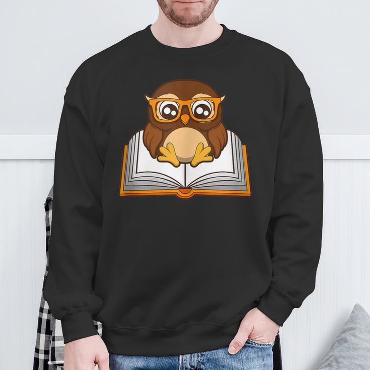 Owl Book Literature Book Reading Sweatshirt Gifts for Old Men