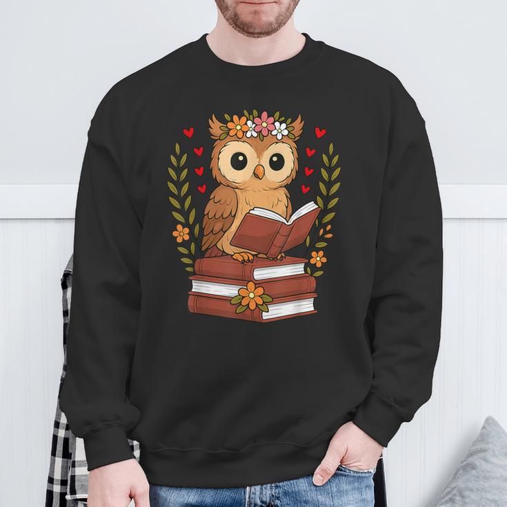 Owl Reading Book Graphic Owl With Book Floral Sweatshirt Gifts for Old Men Owl Reading Book Graphic Owl With Book Floral Sweatshirt Gifts for Old Men